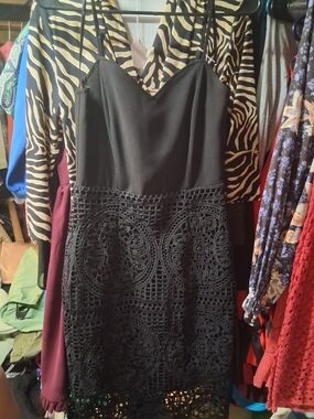 J.O.A. Black Lace-Overlay Spaghetti Strap Dress